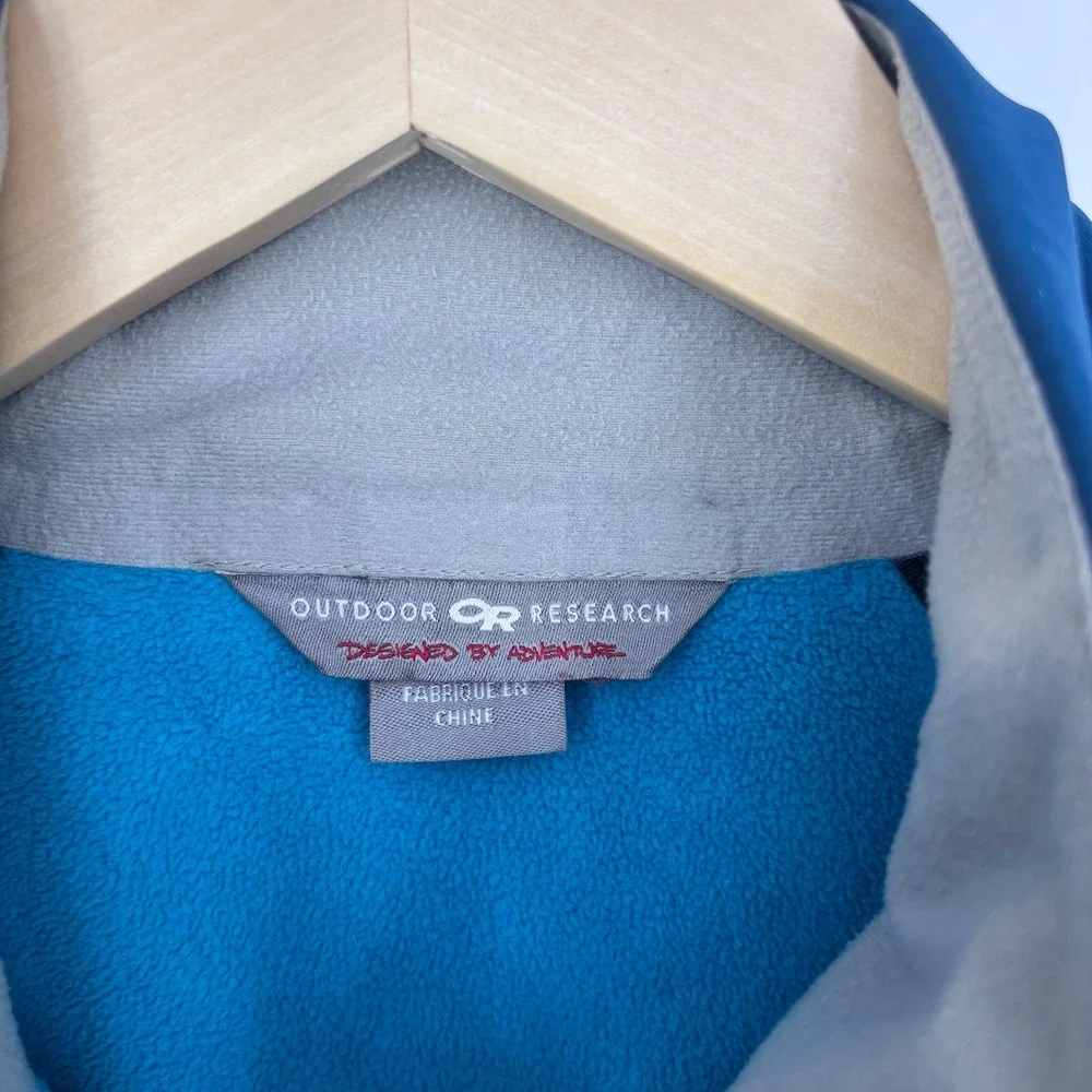 Outdoor Research Solitude Softshell Jacket Womens Medium Blue Fleece Lined *FLAW